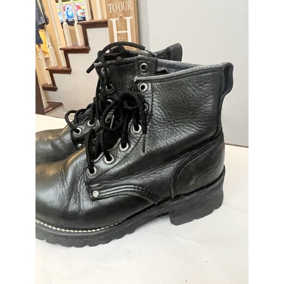 RARE VTG Skechers Chunky Platform Combat Leather Boots 8.5 90s Y2K Black Women - Picture 4 of 7